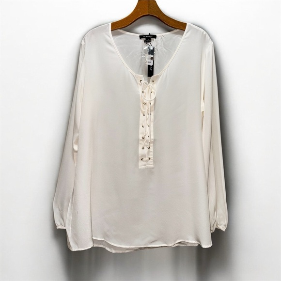 Acrobat Tops - ACROBAT Ivory White Silk Lace Up Blouse L